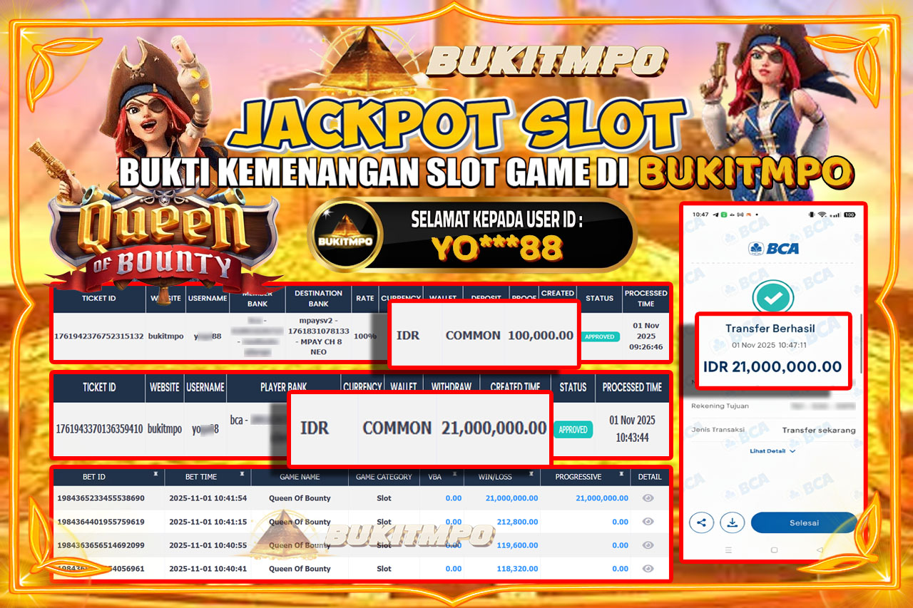 BUKITMPO JACKPOT QUEEN OF BOUNTY Rp.21.000.000,- LUNAS